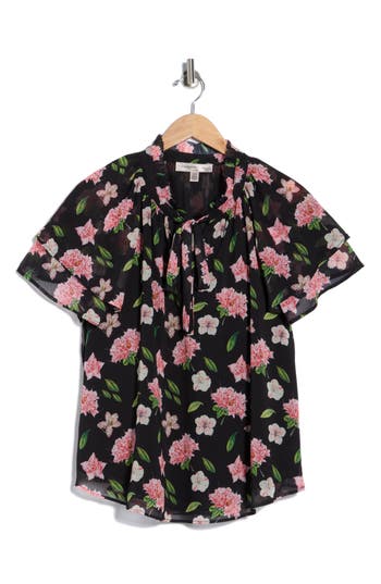 Catherine Malandrino Floral Flutter Sleeve Top