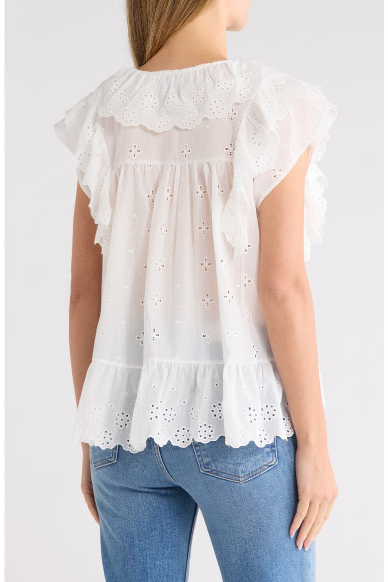 Eyelet Ruffled Sleeve Top, Alternate, color, WHITE