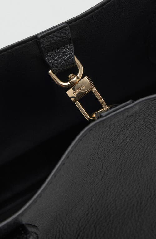 Mango Pebbled Faux Leather Top Handle Bag & Pouch In Black