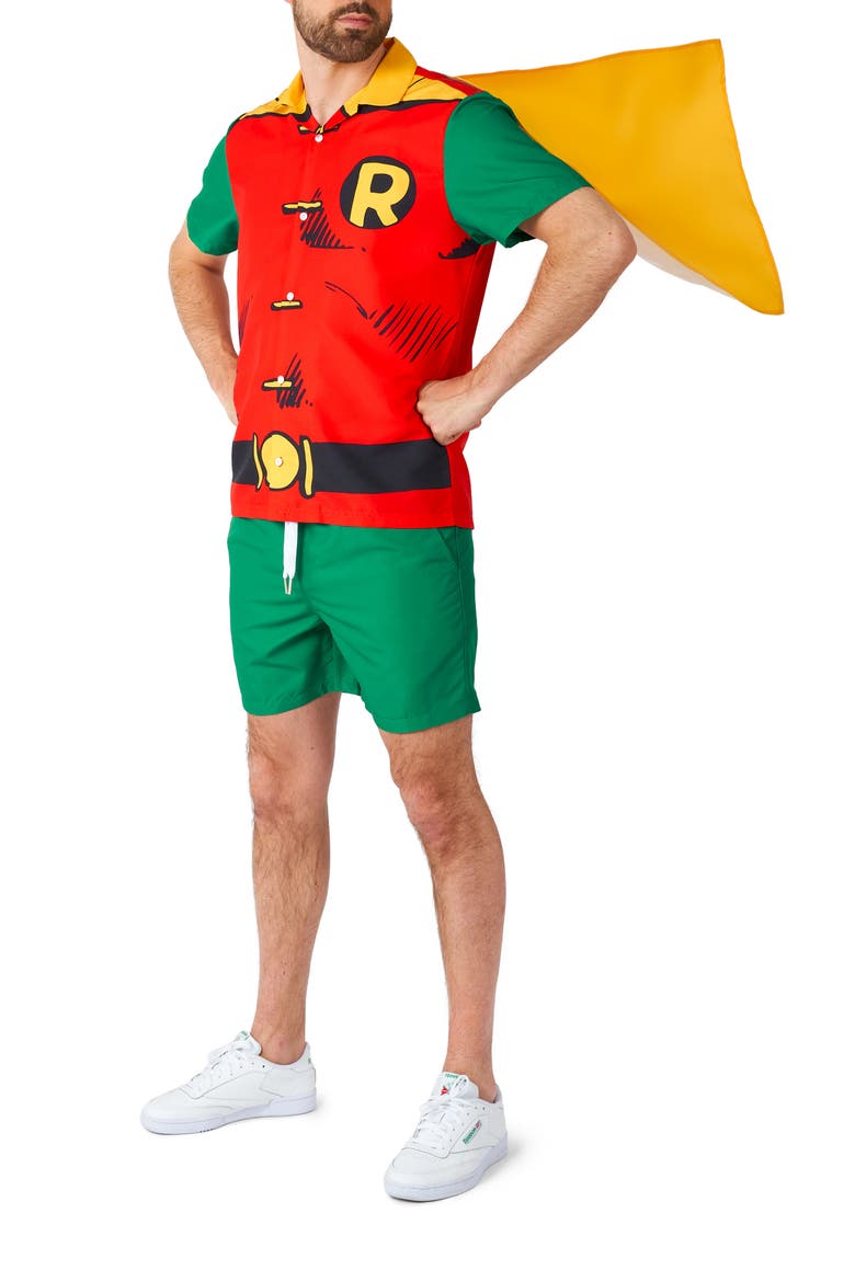 Robin Camp Shirt, Shorts & Removable Cape Set, Main, color, RED
