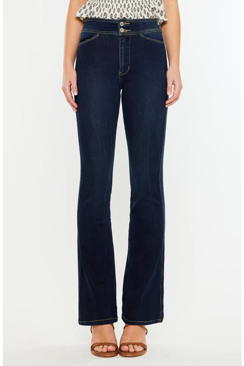 Seren High Rise Exposed Button Bootcut Jeans, Main, color, Dark Blue