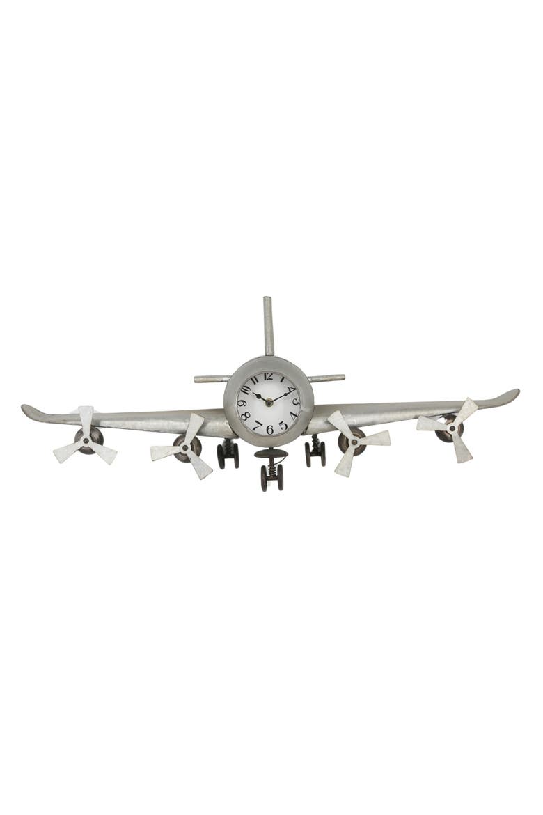 Vintage Airplane Wall Clock, Main, color, Gray