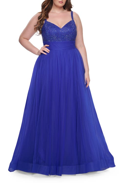 La Femme A-line Plus Size Prom Dress With Rhinestone Bodice