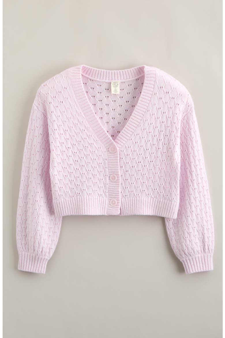 Kids' Pretty Pointelle Stitch Cardigan, Main, color, PINK ICE