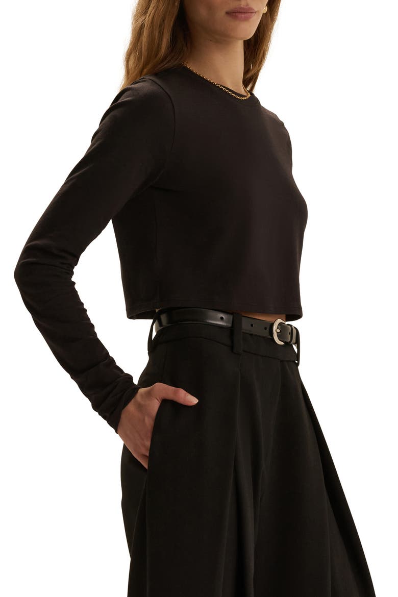 The Laura Stretch Cotton Long Sleeve Crop T-Shirt, Alternate, color, BLACK