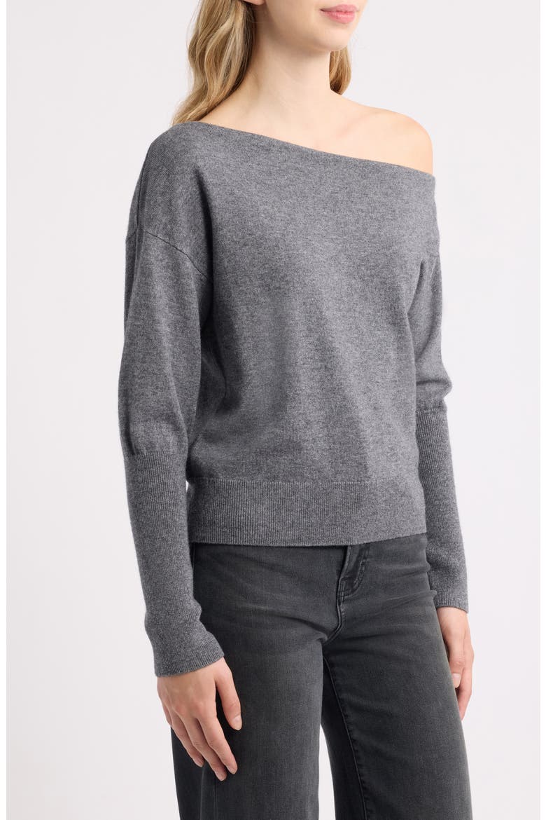 Tianna One-Shoulder Sweater, Alternate, color, HEATHER CHARCOAL