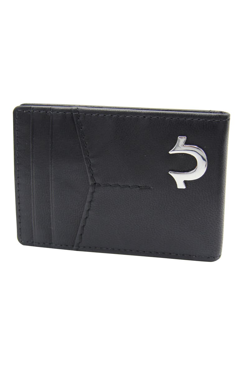 Bifold Leather Wallet, Alternate, color, BLACK/ SILVER