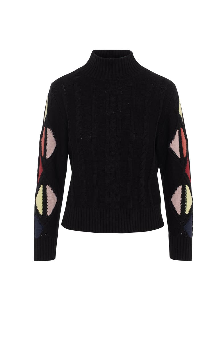 Spades Color Blocked Cable Knit Mock Neck Sweater, Main, color, Black