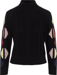 Spades Color Blocked Cable Knit Mock Neck Sweater