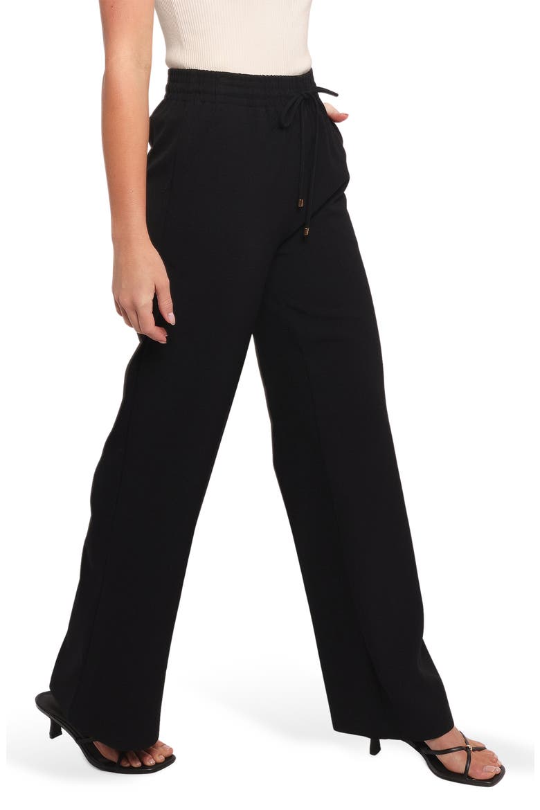Tie Waist Wide Leg Crepe Pants, Alternate, color, BLACK