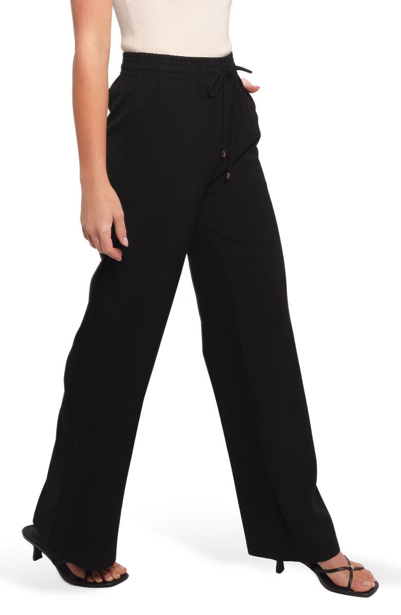 Petal & Pup Tie Waist Wide Leg Crepe Pants, Alternate, color, Black