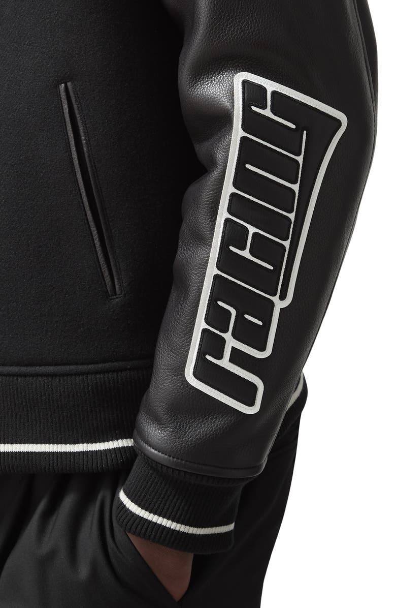 Reiss x McLaren Circuit Leather Trim Wool Blend Bomber Jacket, Alternate, color, Black