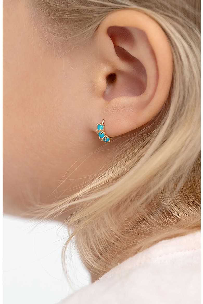 14k Gold Simulated Turquoise Pronged Hoops, Alternate, color, Aqua Blue