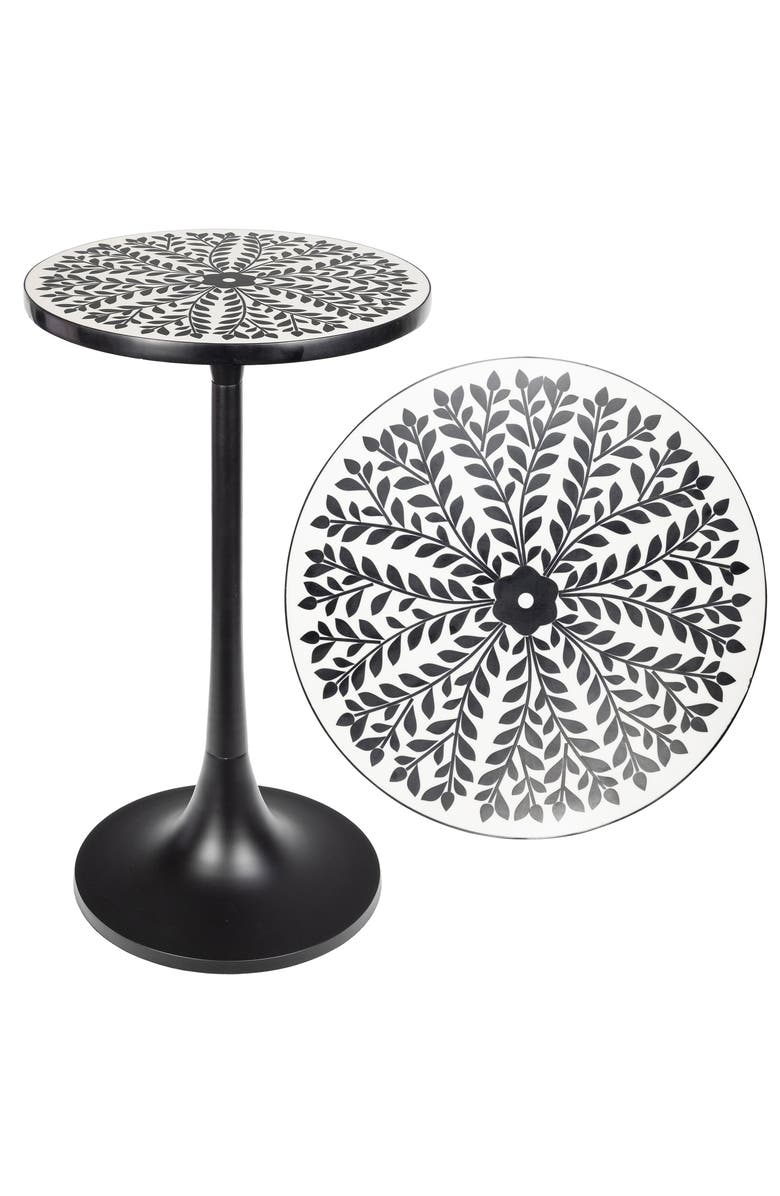 JONATHAN Y Nysha Modern Bohemian Metal/Resin Inlay Top End Table, Main, color, Black/White