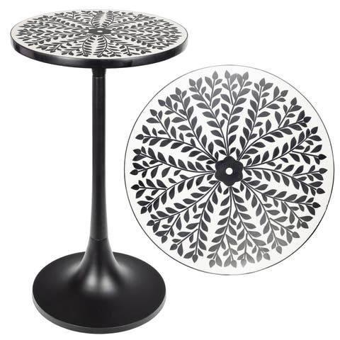 Nysha 25" Modern Bohemian Metal/Resin Inlay Top Pedestal Drink Table and Decorative End Table