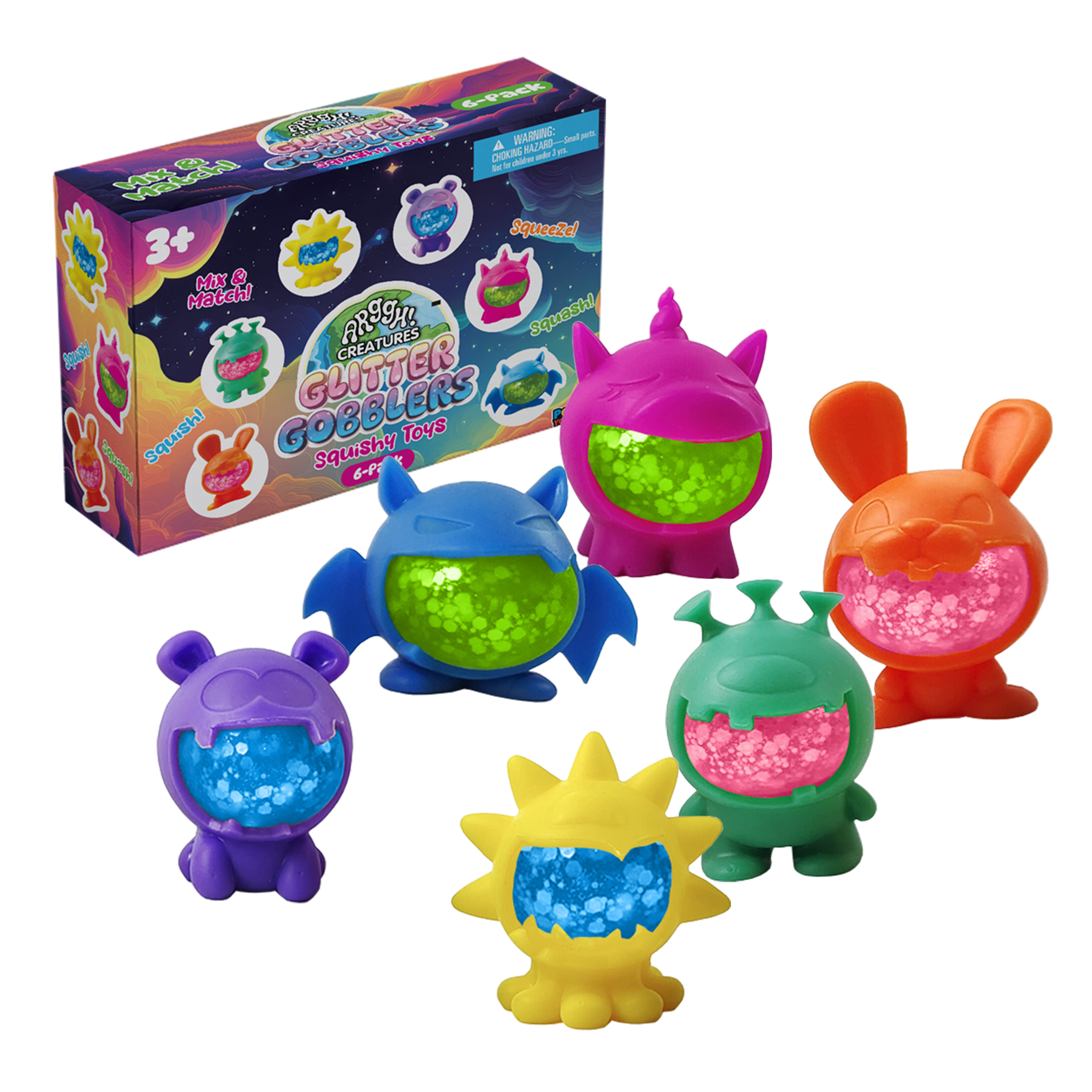 Power Your Fun Glitter Gobblers Blind Box Squishy Toys 6 Pack in Multi Color 