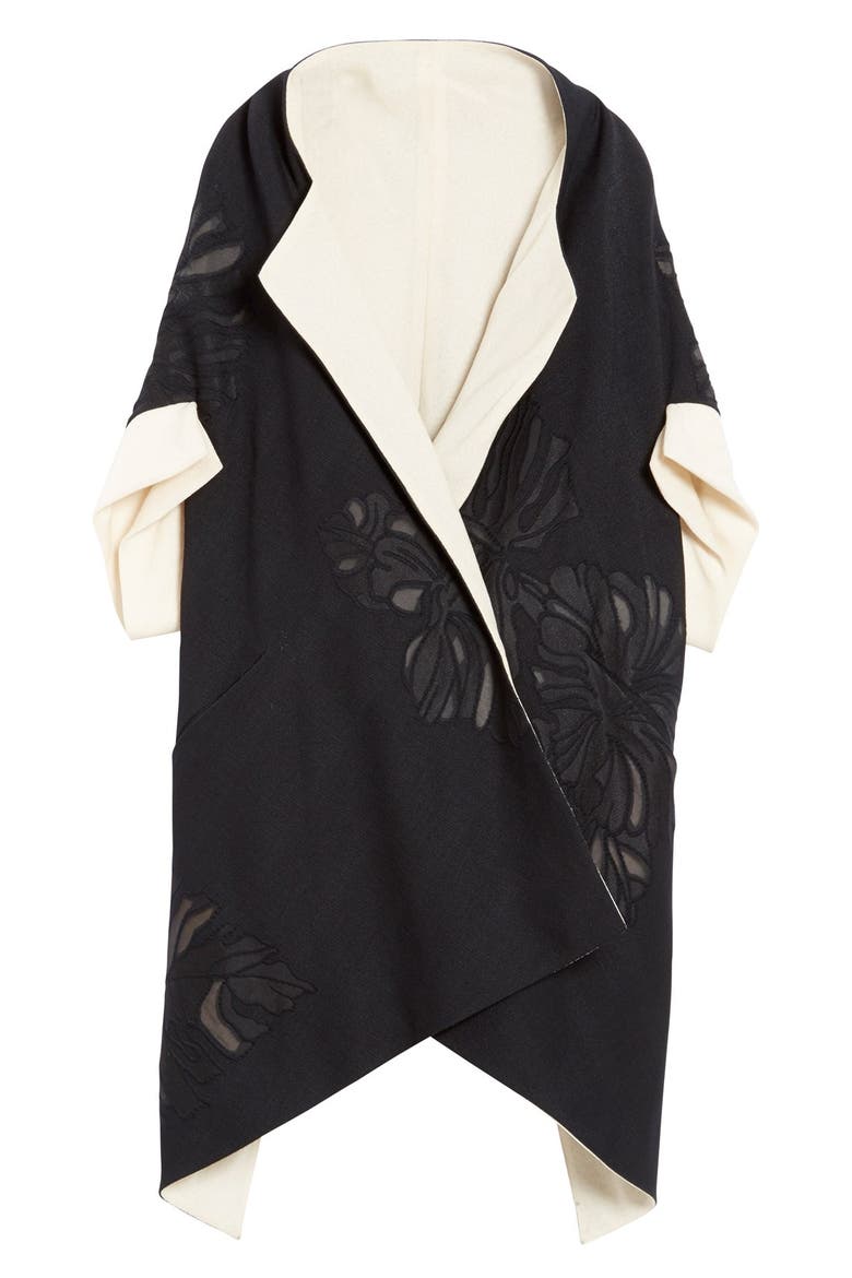 Donna Karan New York Reversible Jacquard Kimono Jacket, Alternate, color, BLACK-ECRU