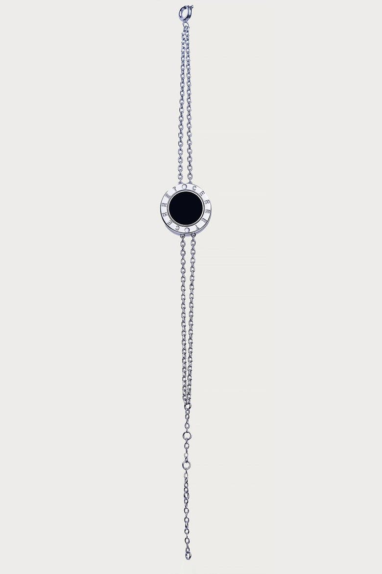 Silver 925 Plated Double Chain With Black Enamel  Luxury Safety Bracelet, Alternate, color, Silver