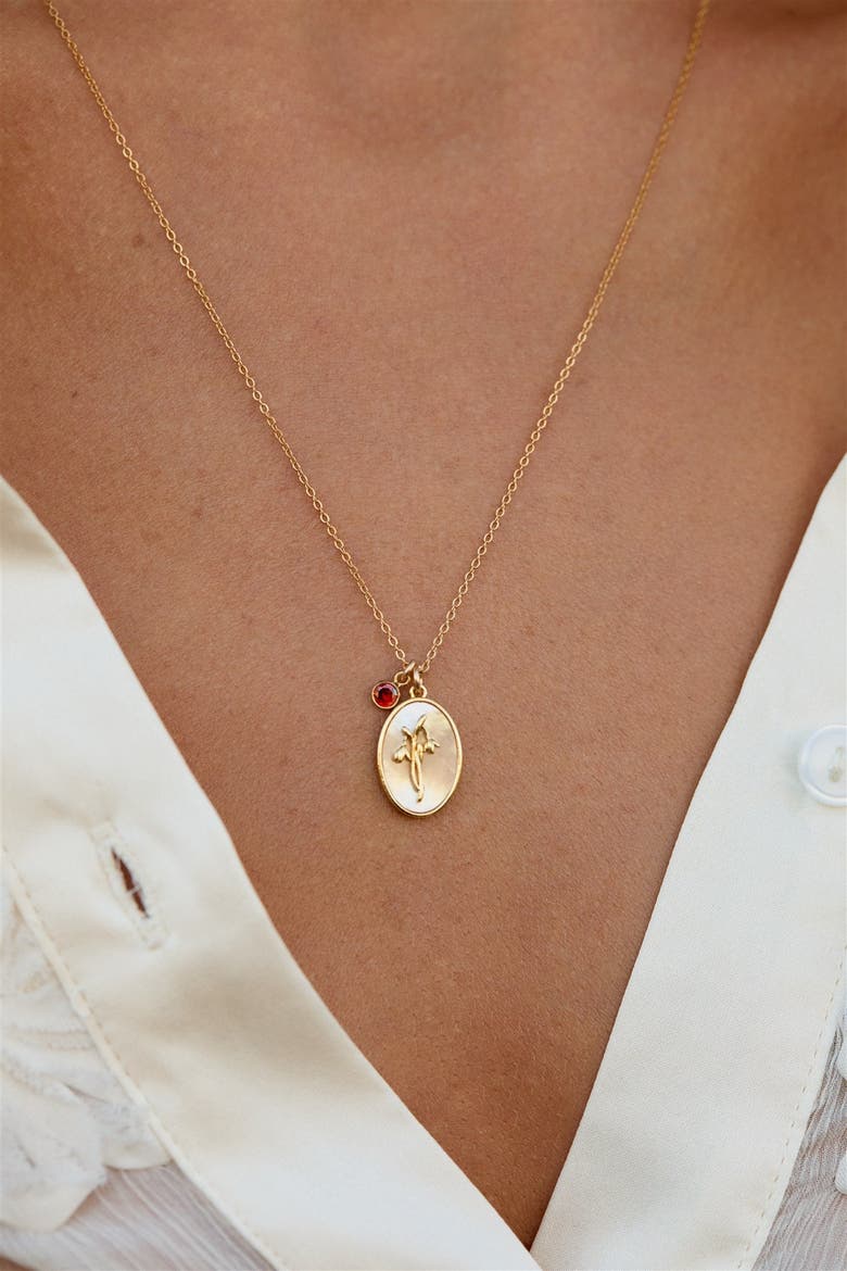 Katrina Birth Flower and Birthstone Charm Necklace, Alternate, color, Gold / April