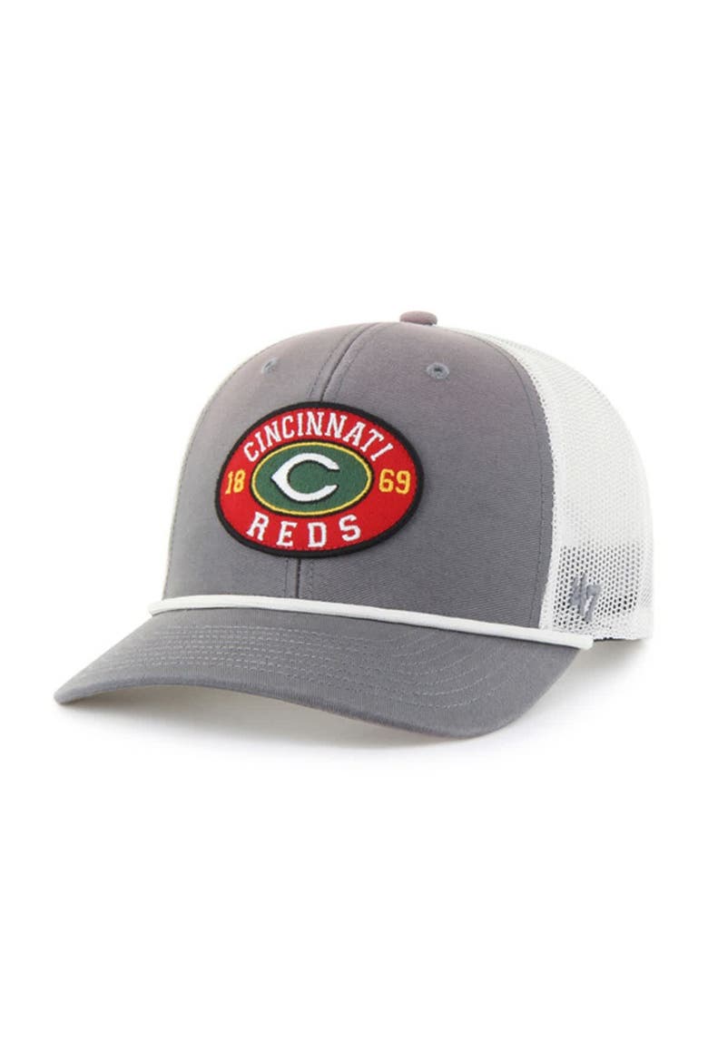 Men's '47 Gray/White Cincinnati Reds Tide Sweep Rope Trucker Adjustable Hat, Main, color, Gray