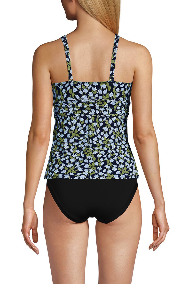 D-Cup V-Neck Plunge X Back Tankini Top, Alternate, color, Navy Mini Bloom Floral
