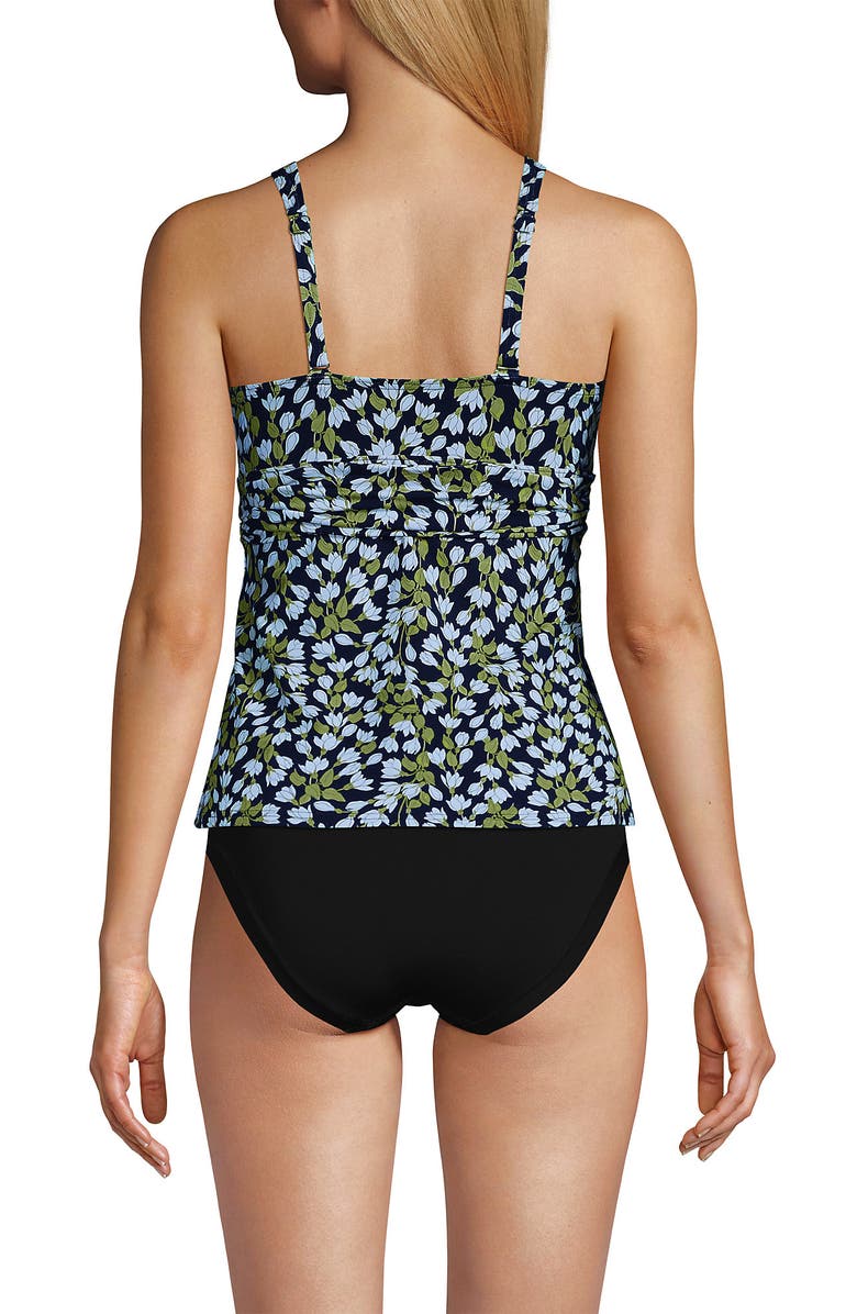 Lands' End D-Cup V-Neck Plunge X Back Tankini Top, Alternate, color, Navy Mini Bloom Floral