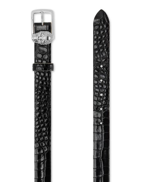 Leather Belt Crocco Print Shiny Skull Women