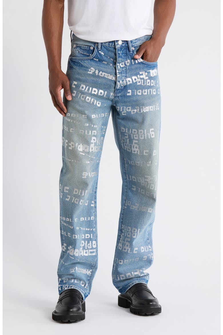 Foiled Logo Jeans, Main, color, LIGHT INDIGO