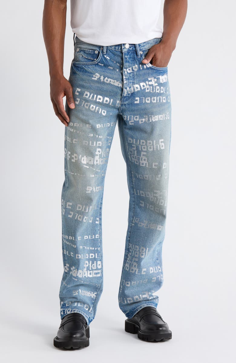 PURPLE BRAND Foiled Logo Jeans, Main, color, Light Indigo