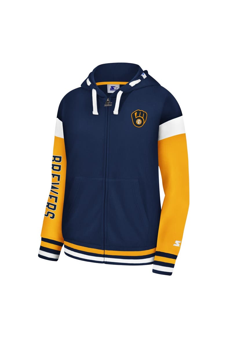 Women's Starter Navy Milwaukee Brewers Homestretch Full-Zip Hoodie, Alternate, color, Navy