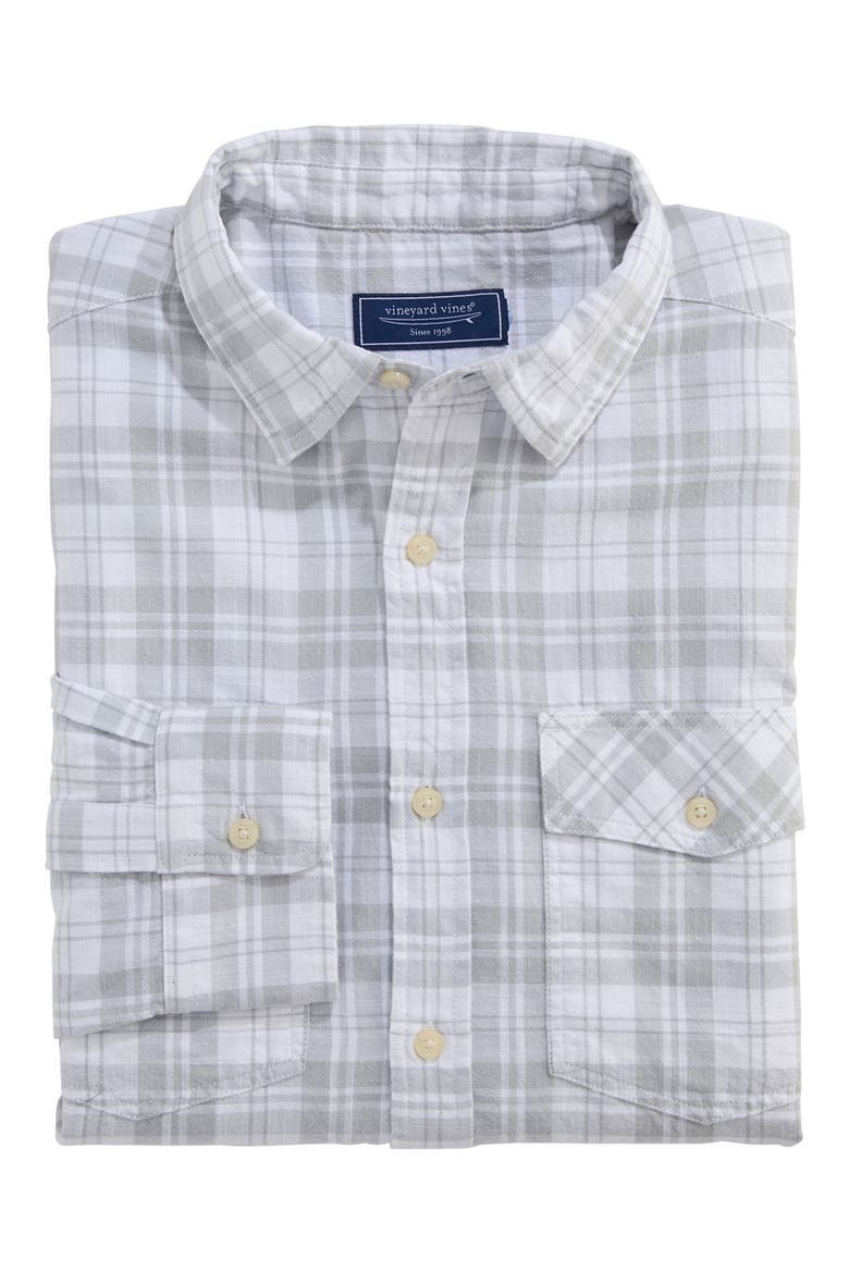 Hummock Pond Regular Fit Plaid Cotton Button-Up Shirt, Alternate, color, GRANITE