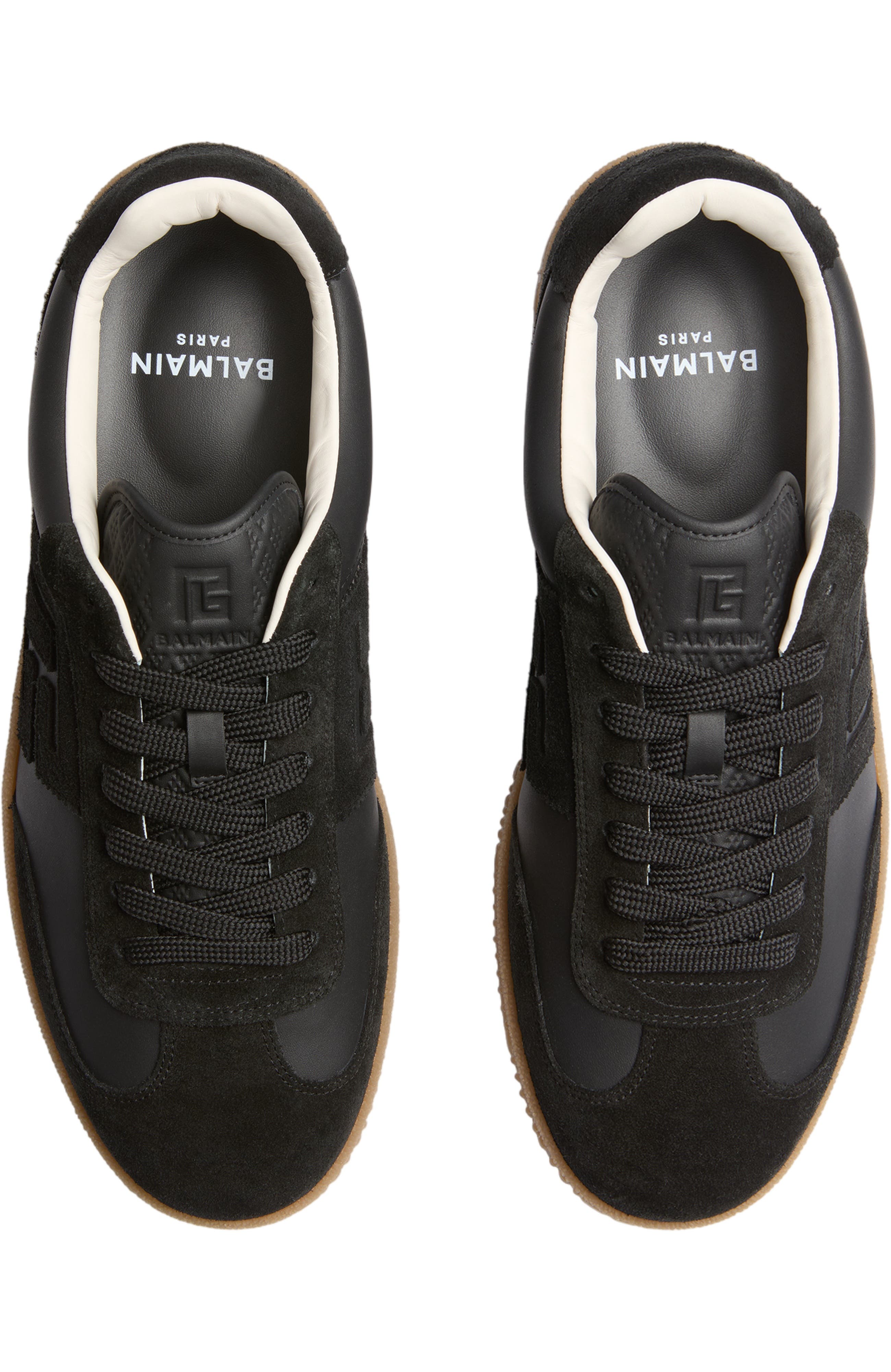 Balmain Swan suede and smooth leather trainers, Alternate, color, Black