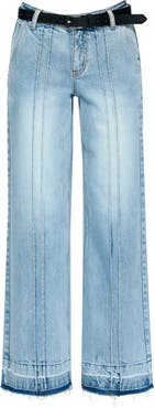 Bayeas Jermy Seamed High Waist Raw Hem Wide Leg Jeans