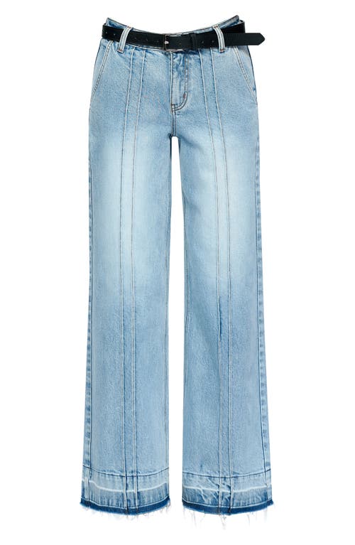 Bayeas Jermy Seamed High Waist Raw Hem Wide Leg Jeans In Iceberg Blue/blue