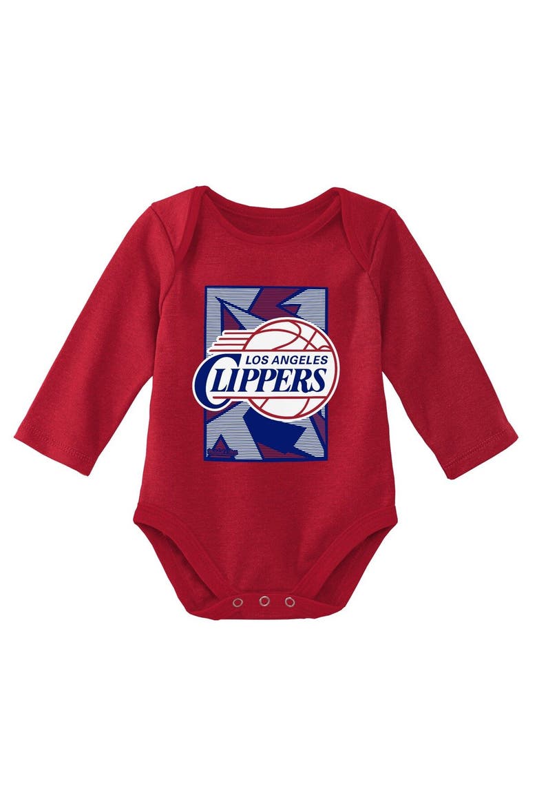 Newborn & Infant Mitchell & Ness Royal/Red LA Clippers 3-Piece Hardwood Classics Bodysuits & Cuffed Knit Hat Set, Alternate, color, Royal