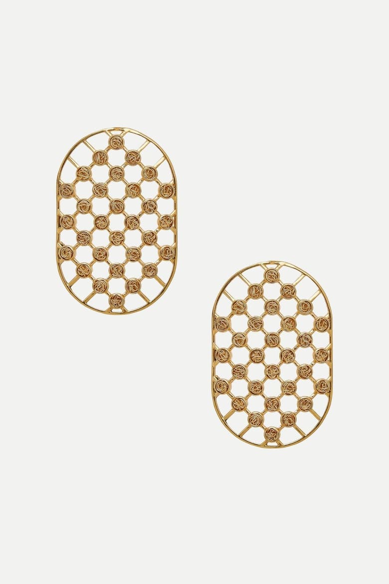 Net Statement Earrings, Main, color, Gold