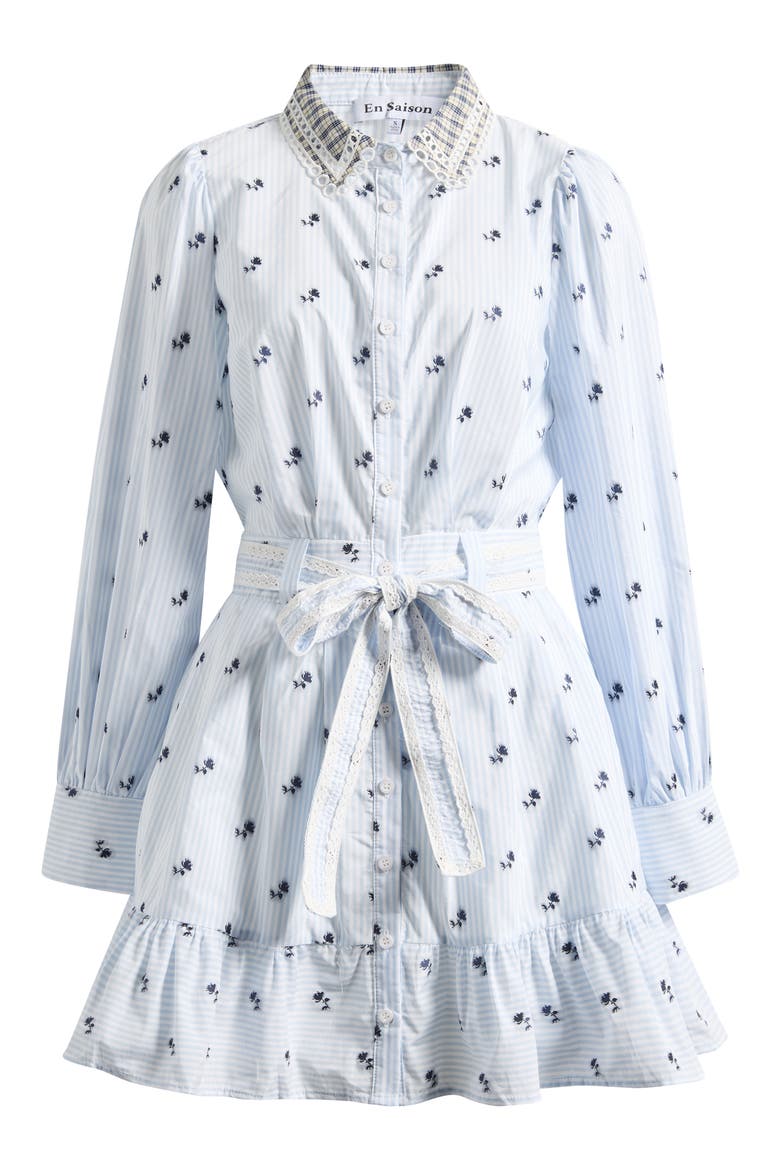 Veronica Floral Stripe Long Sleeve Shirtdress, Alternate, color, WHITE BLUE NAVY