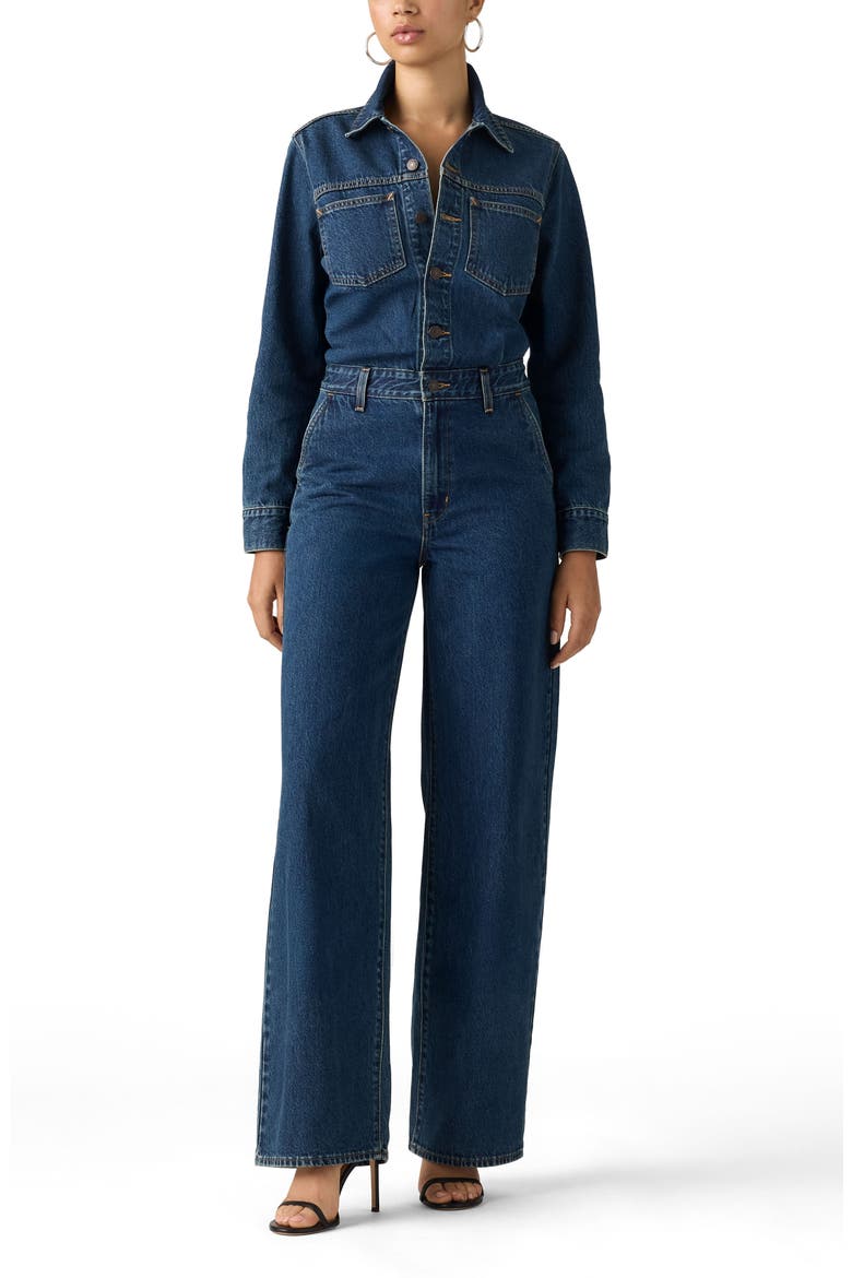 Heritage Long Sleeve Denim Jumpsuit, Main, color, BROAD CITY