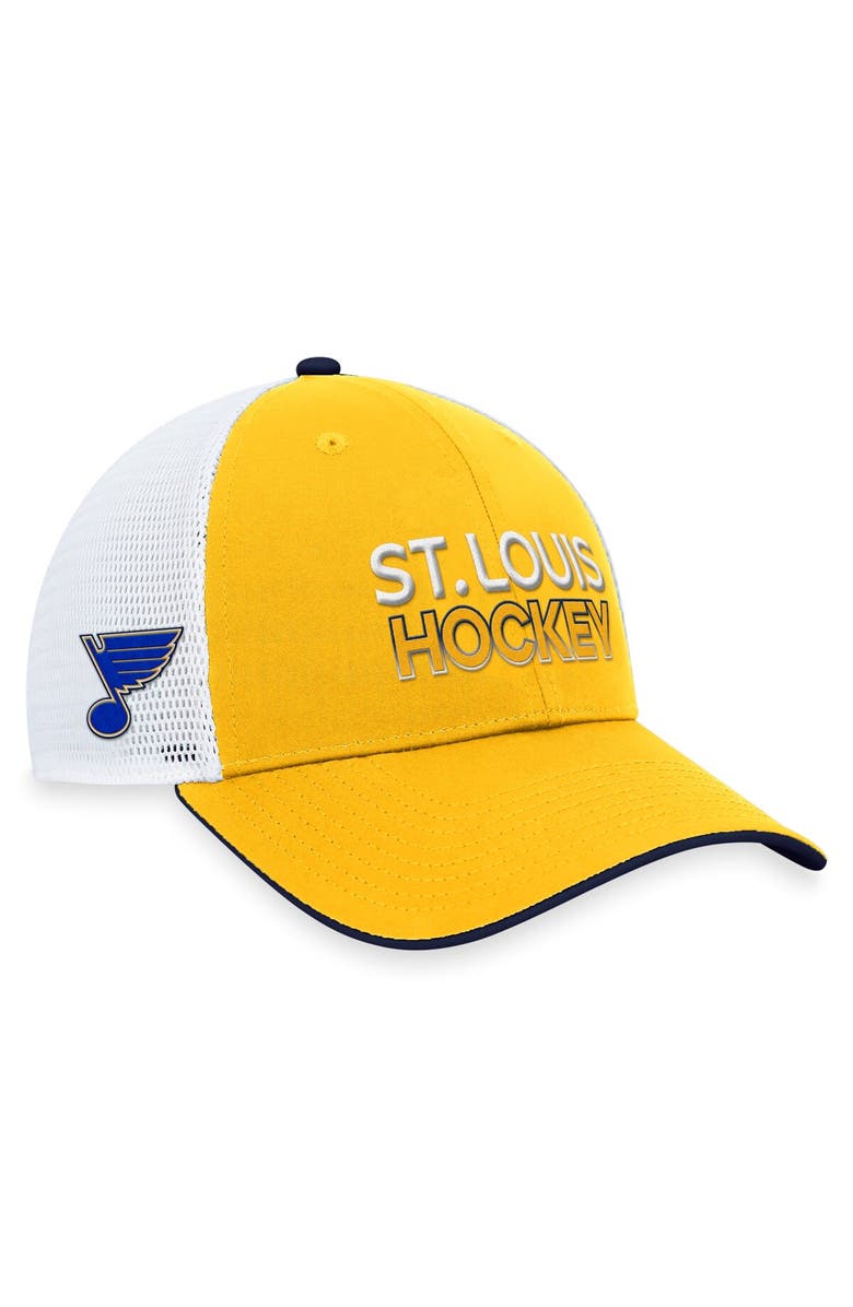 FANATICS Men's Fanatics Branded Gold St. Louis Blues Authentic Pro Rink Trucker Adjustable Hat, Main, color, Gold
