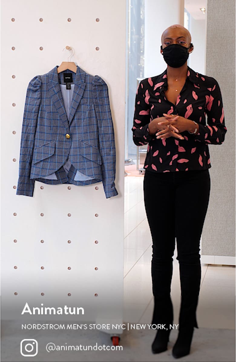 Plaid Puff Sleeve Wool & Linen Blazer, sales video thumbnail