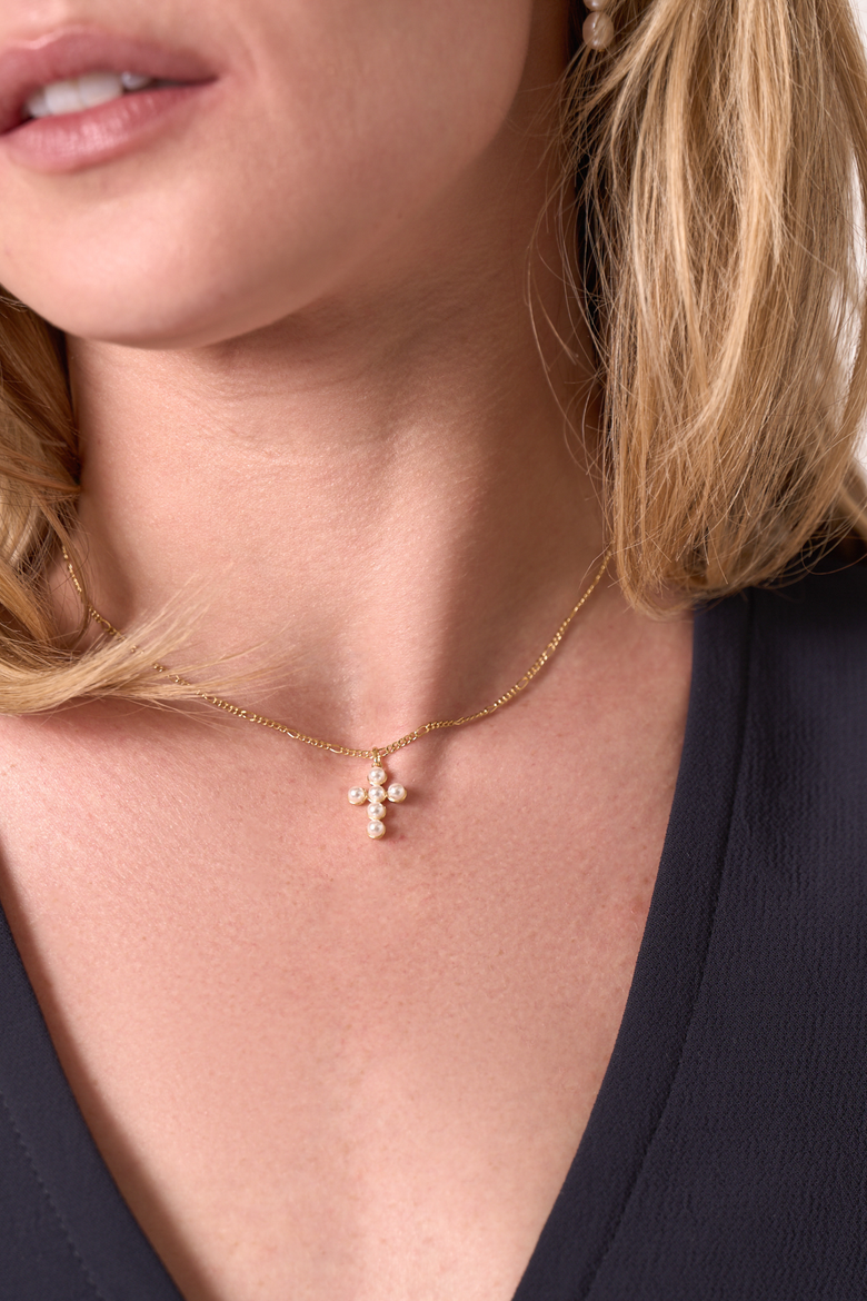 Pearl Cross Necklace, Alternate, color, GOLD