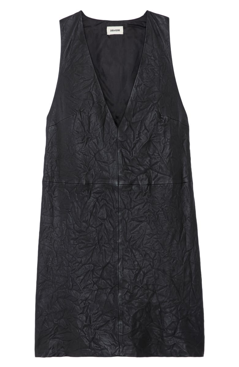 Zadig & Voltaire Rasha Sleeveless Crinkled Leather Minidress, Alternate, color,