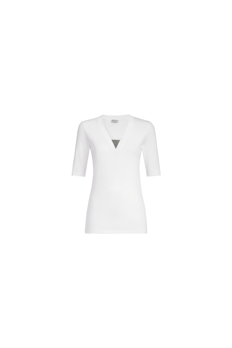 Stretch cotton ribbed jersey top with precious insert, Alternate, color, White