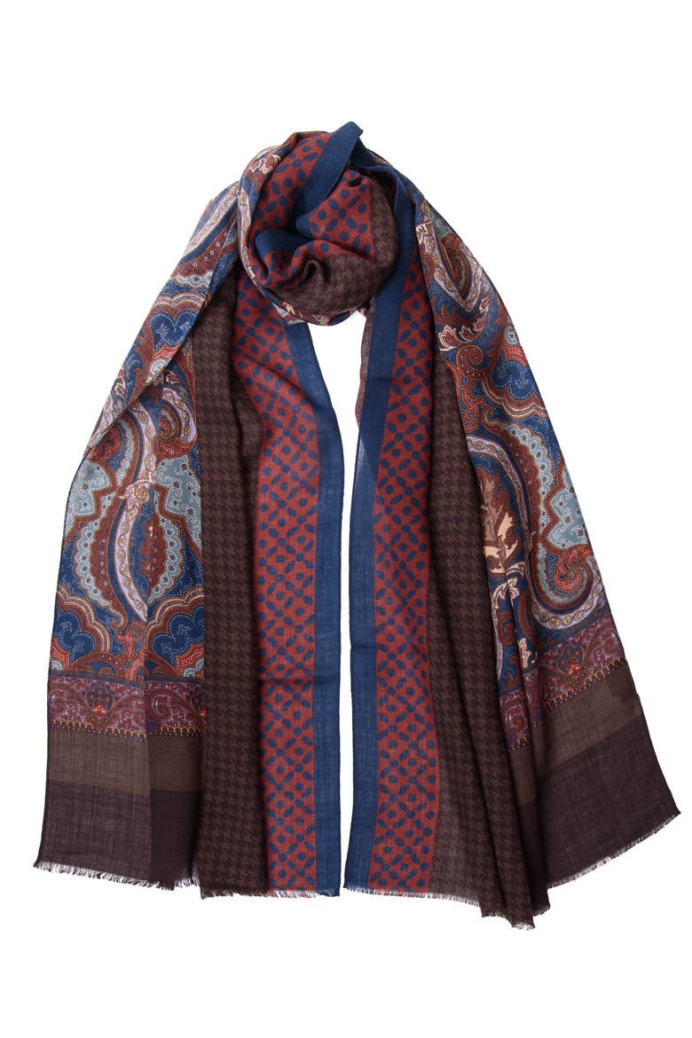 Aosta - Wool Scarf, Main, color, Burgundy, Blue and Brown