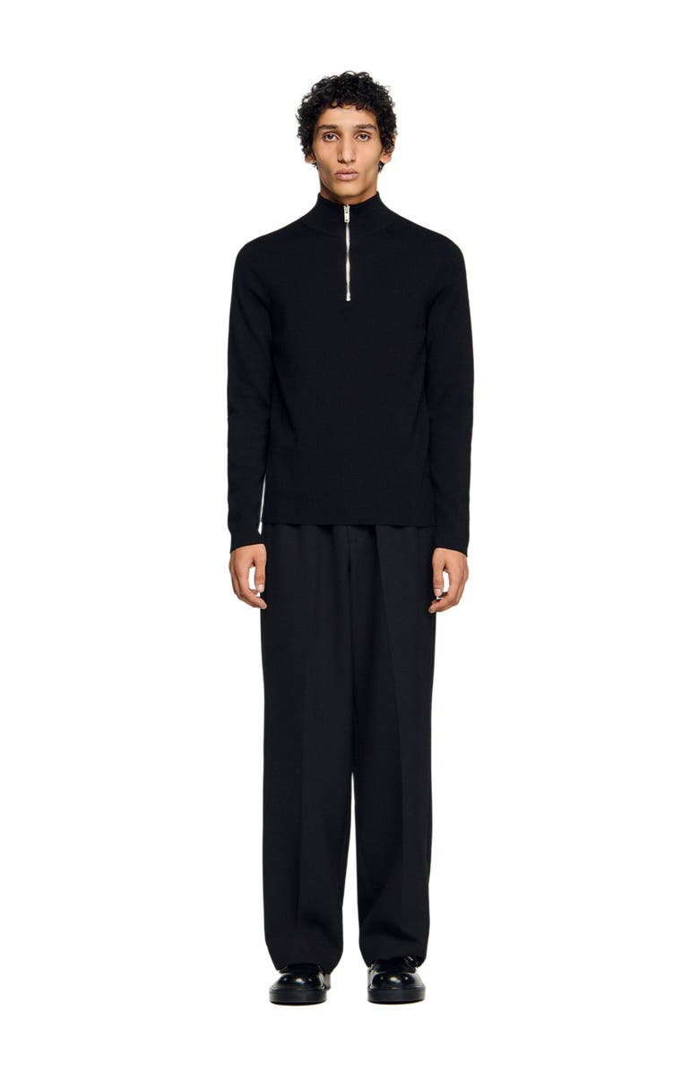 SANDRO Wool sweater with zip collar, Alternate, color, Carbon Black