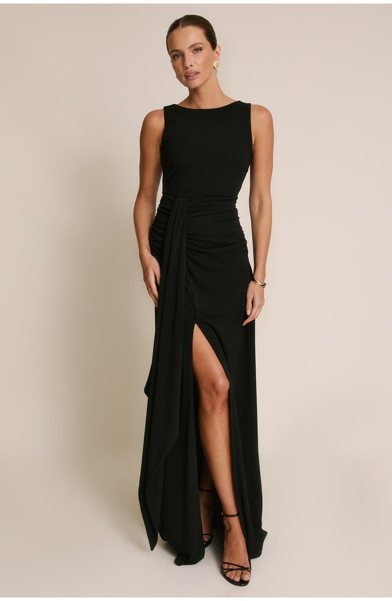 Six Stories Drape Gathered Sleeveless Stretch, Main, color, Black