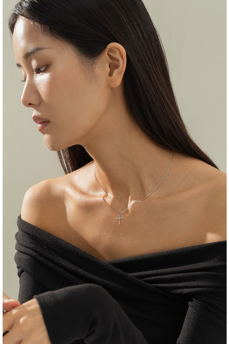 14k Gold Plated Lisette Crystal Cross Necklace Gift Guide, Alternate, color, Silver