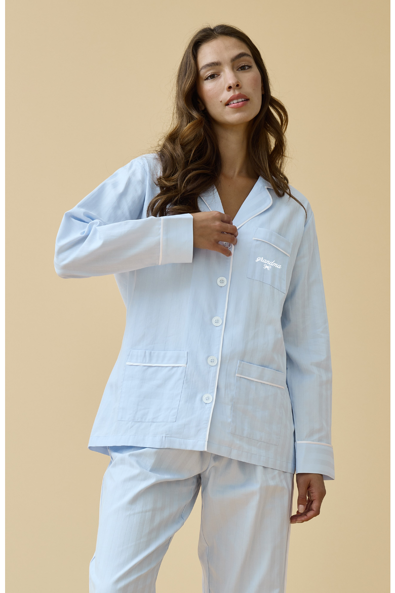 Grandma Cotton Pajama Set, Main, color, Mist Blue
