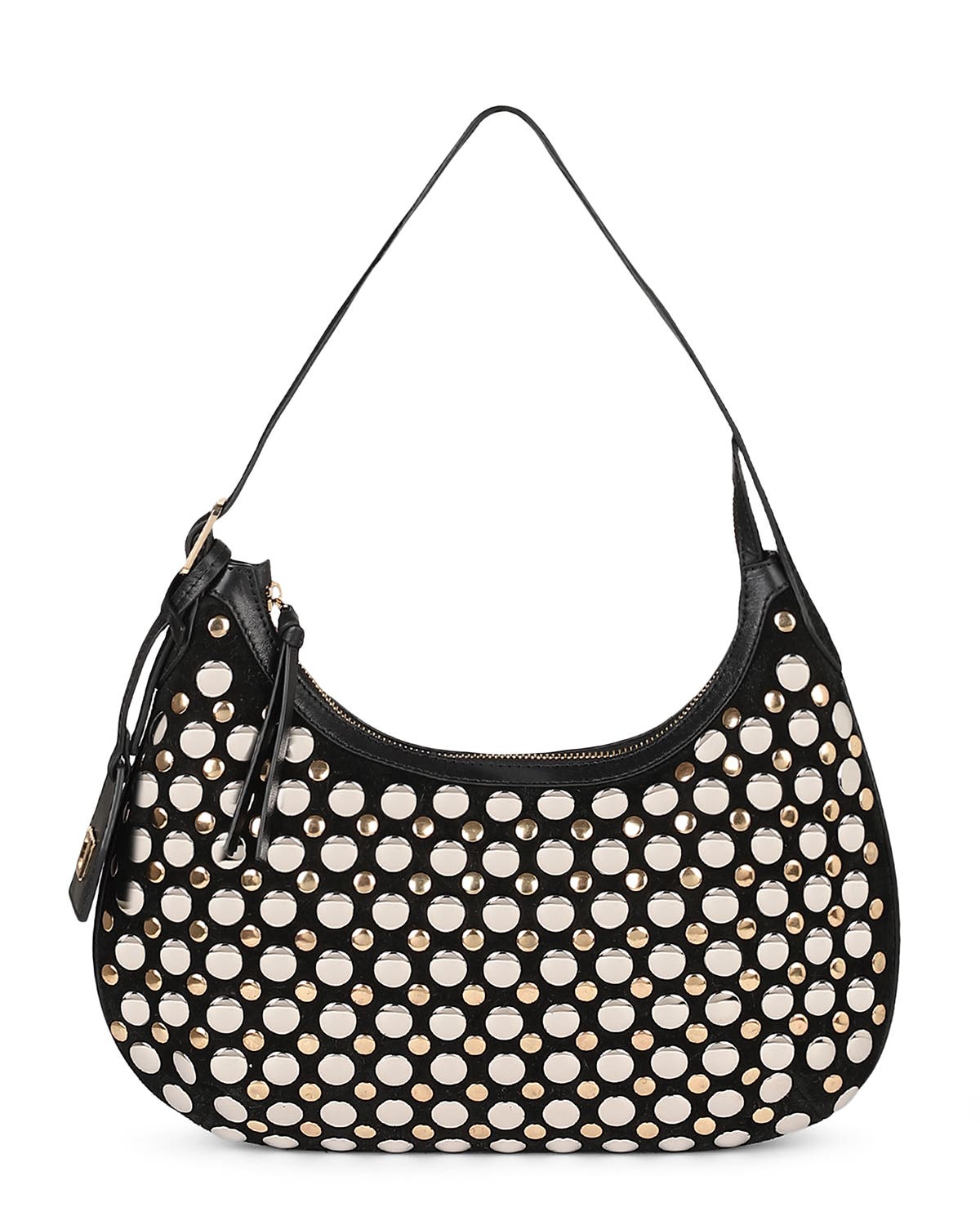 Rafe New York Alva Studded Hobo Crossbody, Main, color, Black