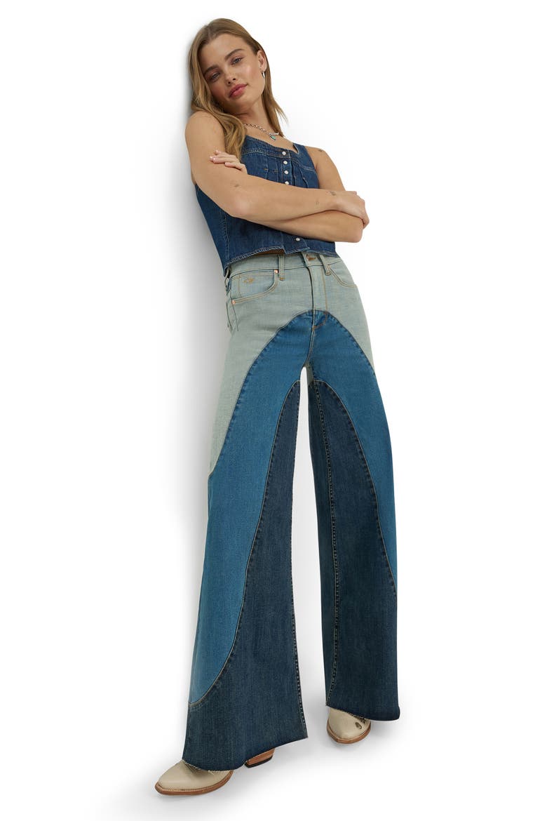 x Lainey Wilson Groovy Raw Hem Wide Leg Jeans, Alternate, color, DENIM